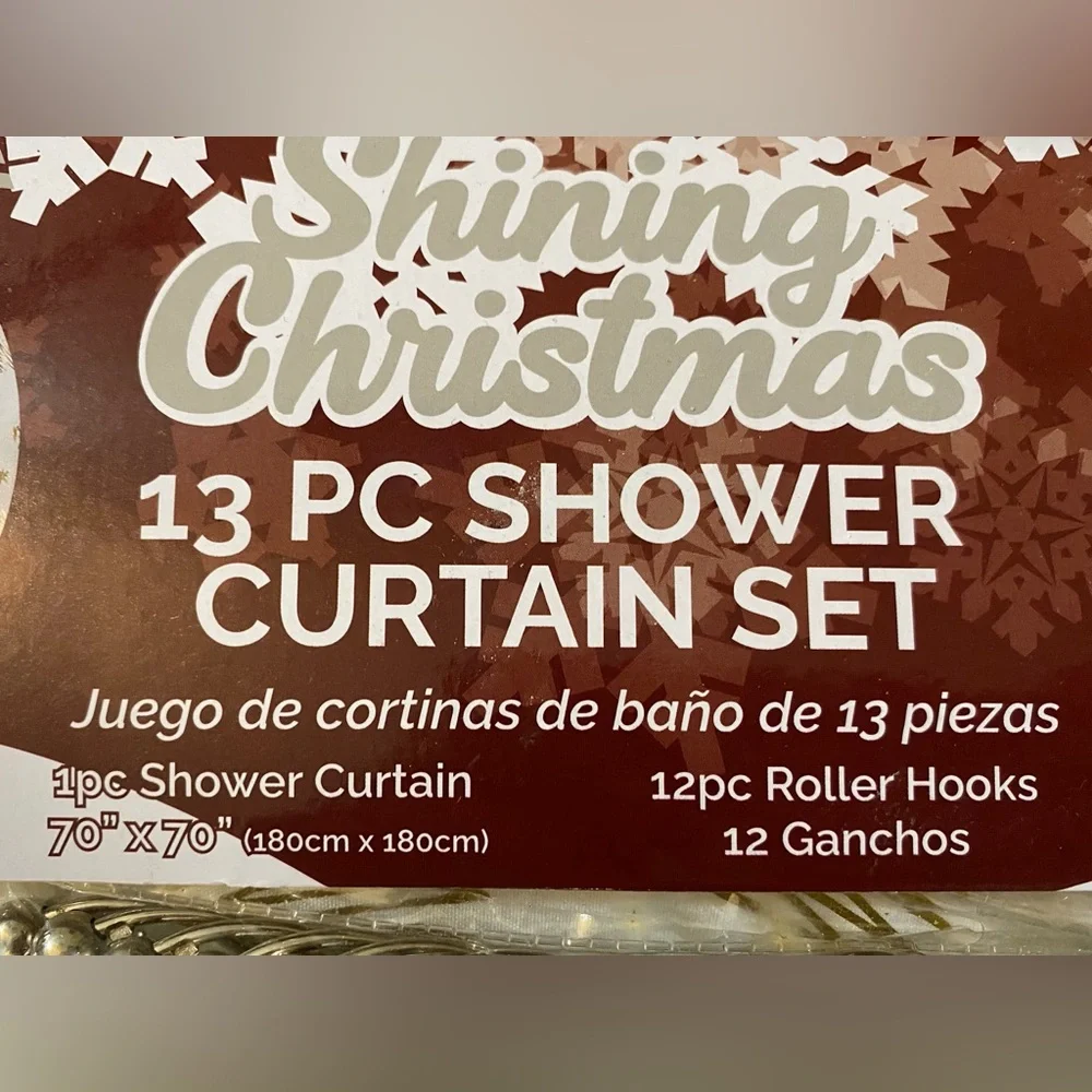 Gold and White Christmas Shower Curtain Set New